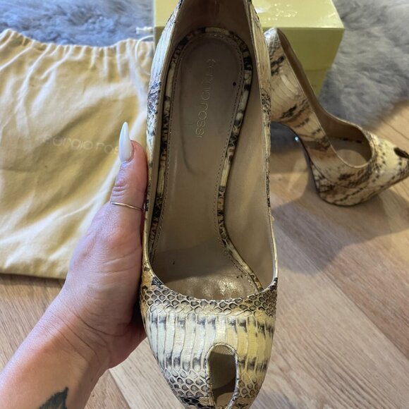 sergio rossi scarpe donna blunt heel peep toe pump snake nude - Picture 4 of 16